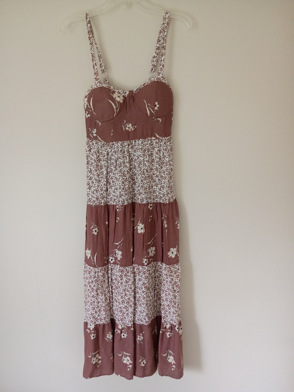 Sleeveless Floral Tiered Maxi Dress in Dusty Mauve